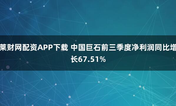 莱财网配资APP下载 中国巨石前三季度净利润同比增长67.51%